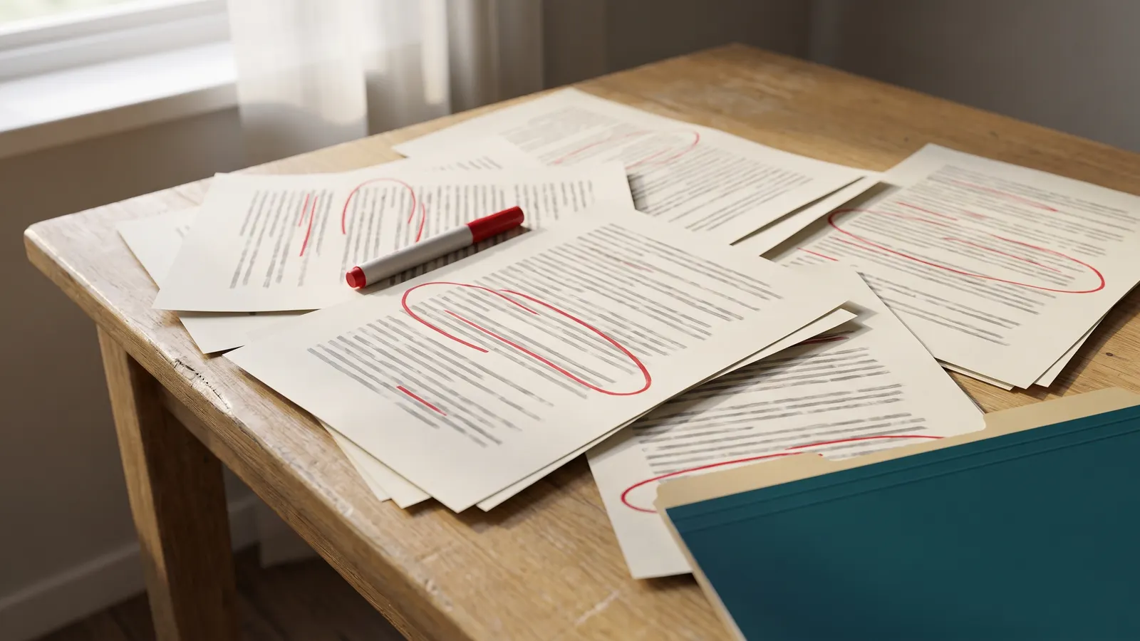 Propuestas impresas con párrafos marcados en rojo
