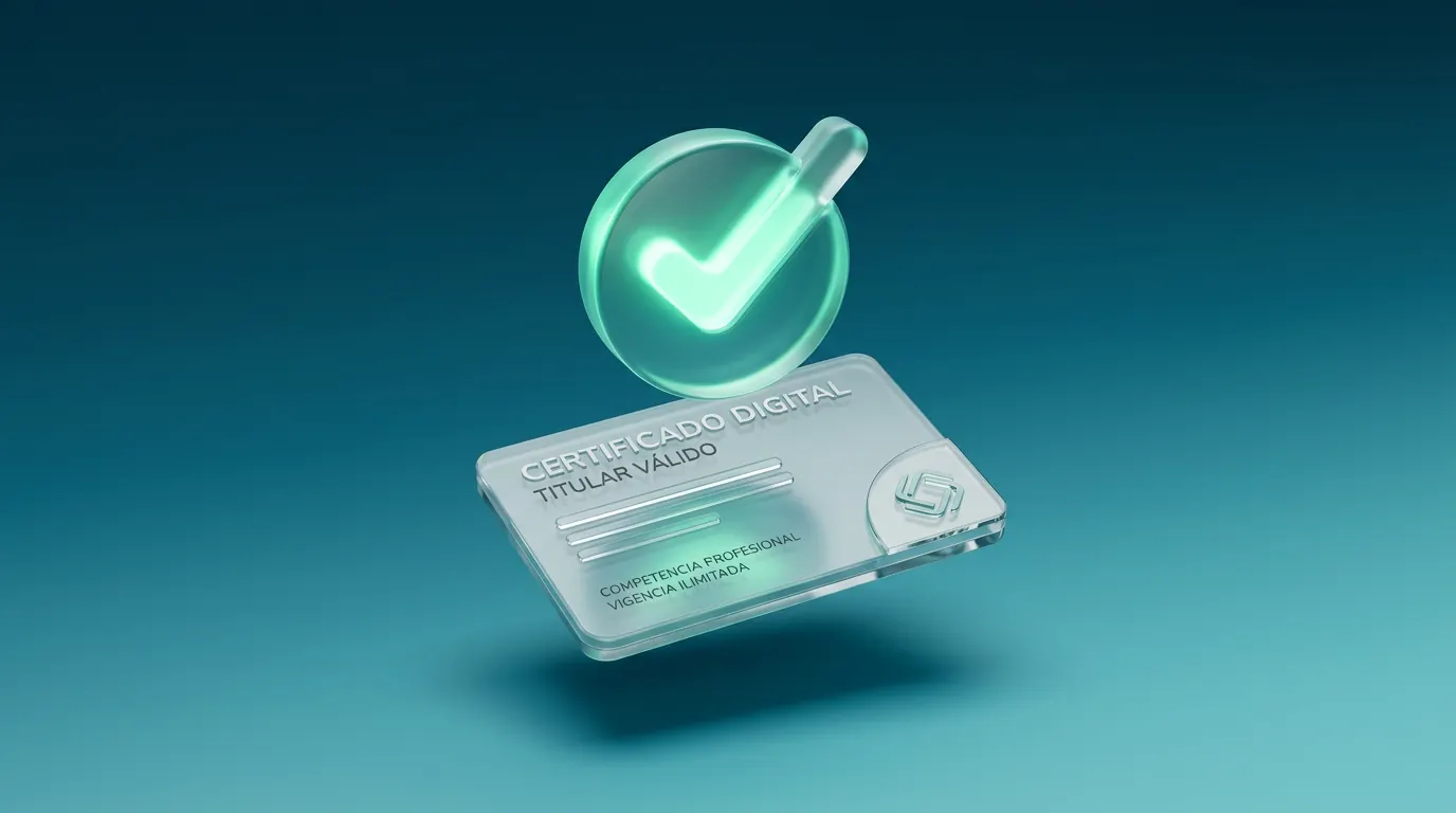 Certificado digital con matrícula visible y competencia profesional válida