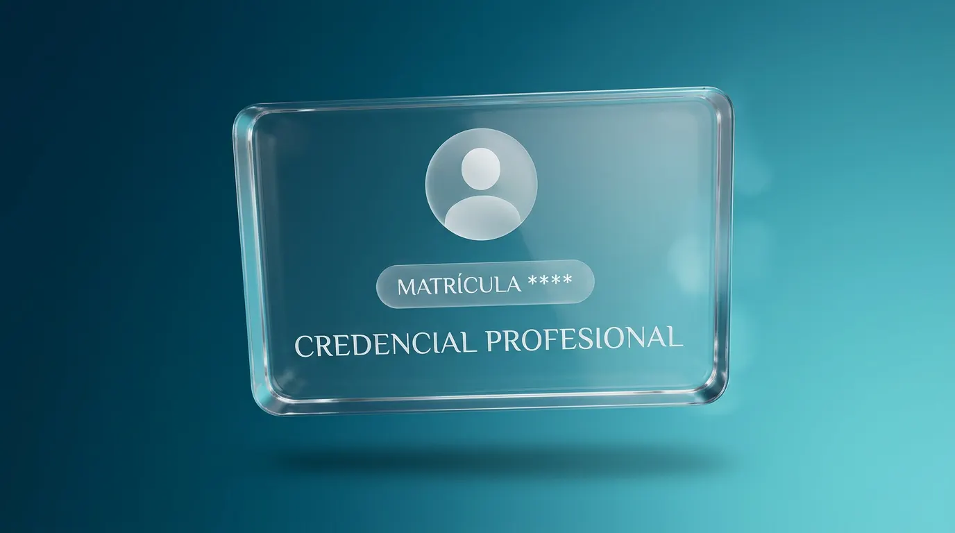 Credencial profesional del equipo con matrícula visible