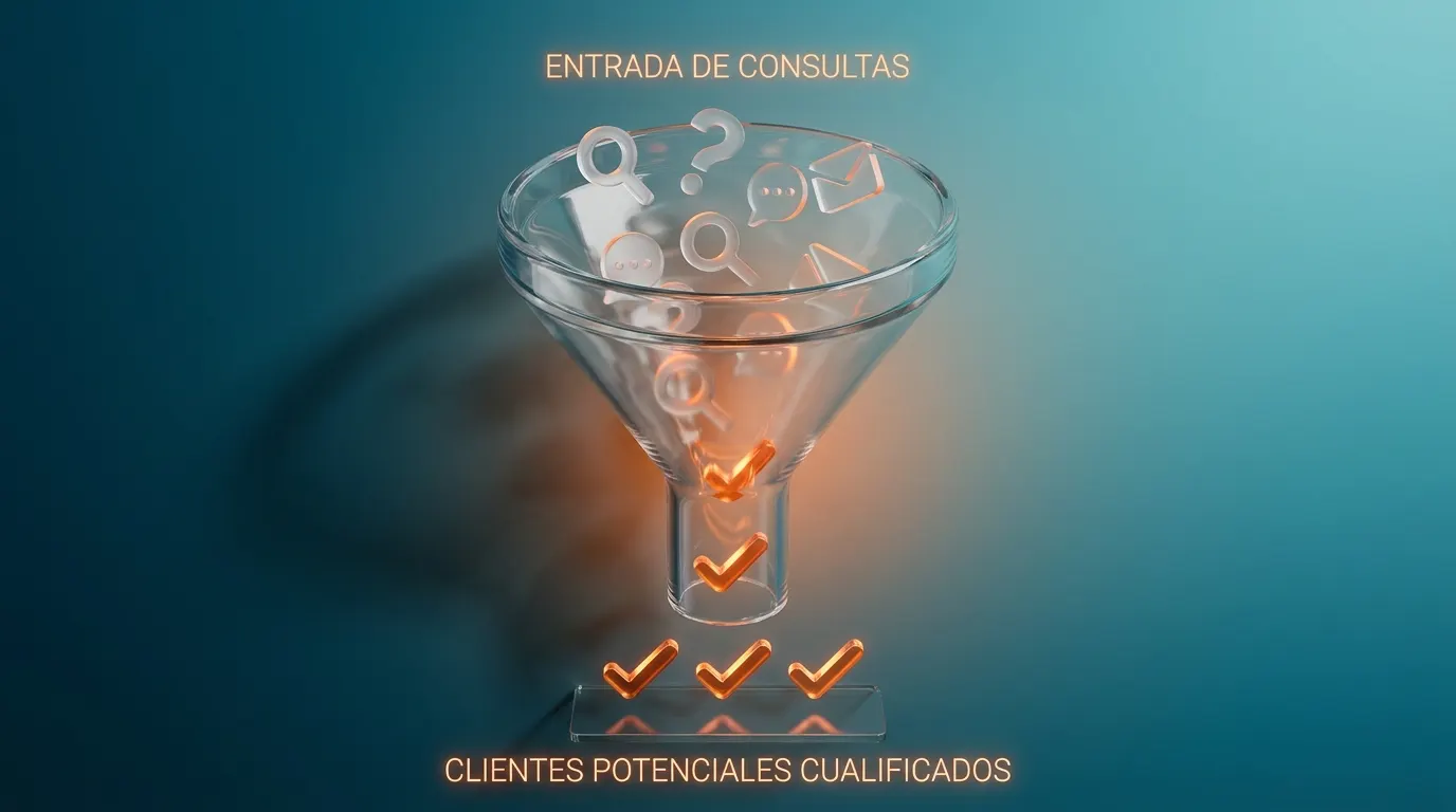 Embudo que filtra consultas hasta llegar a clientes potenciales cualificados