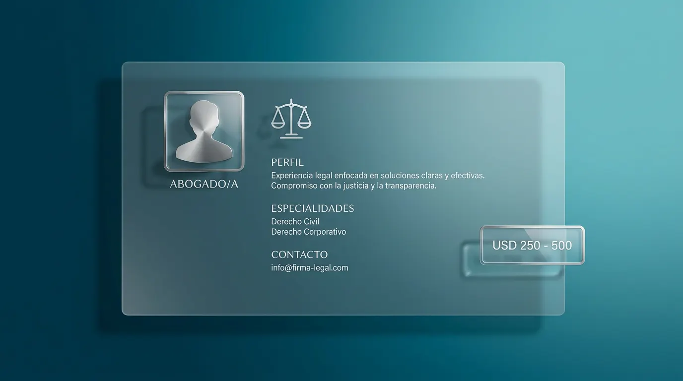 Perfil de abogado independiente con especialidades y contacto