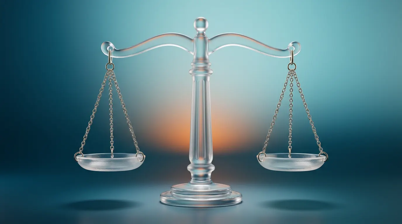 Balanza de la justicia de vidrio representando webs para estudios jurídicos