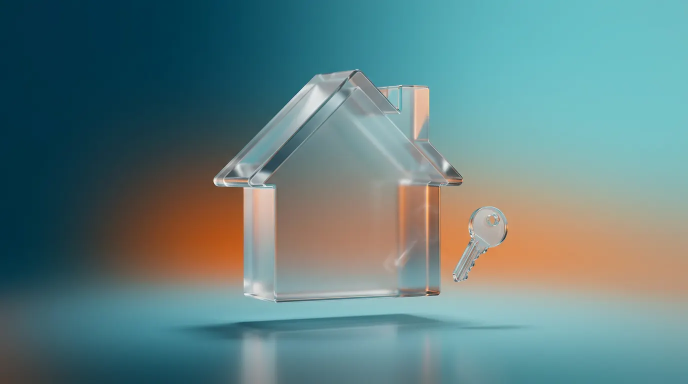 Casa de vidrio con una llave representando webs para inmobiliarias