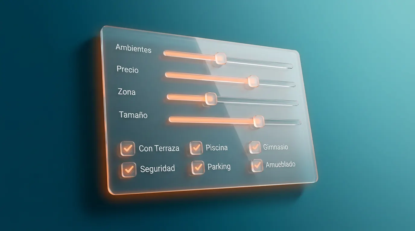 Filtros avanzados por ambientes, precio, zona, tamaño y amenities