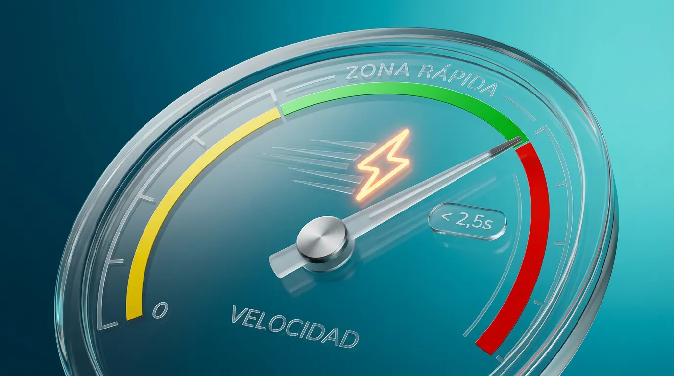 Velocímetro mostrando la carga ultrarrápida de una landing page en menos de 2,5 segundos