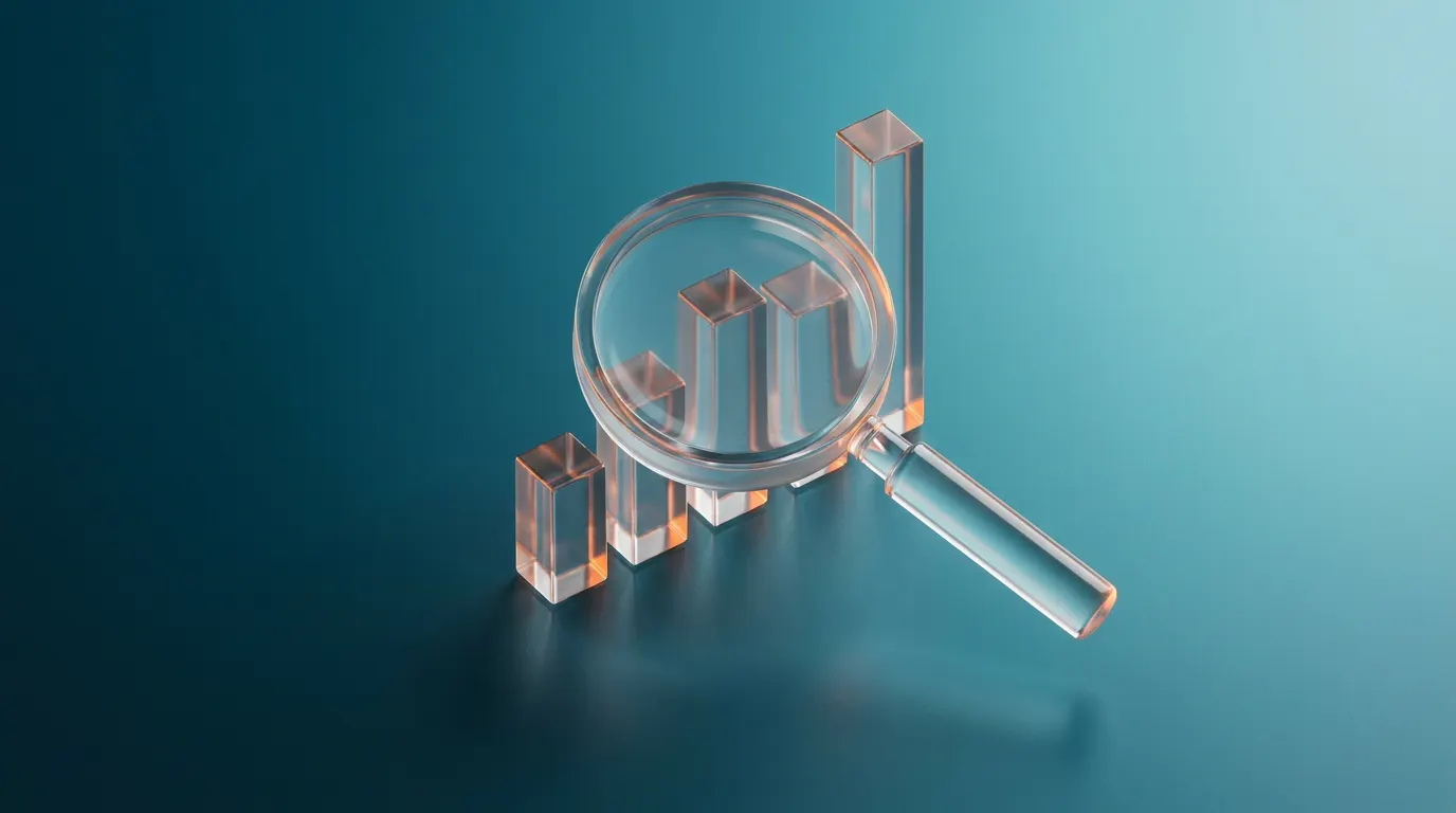 Lupa sobre gráfico de barras representando el SEO con Rank Math